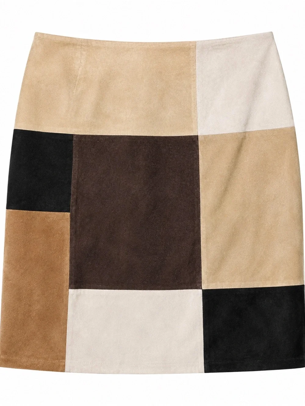 Alfani Patchwork Suede Mini Skirt in Beige, Brown, Black & Cream